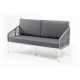 Садовый диван "Канны", двухместный, белый каркас/светло-серый роуп/серый текстиль