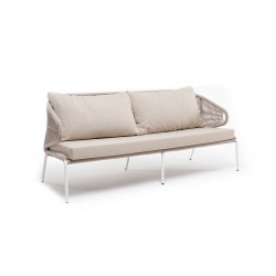 Садовый диван "Милан", трехместный, белый каркас/бежевый роуп/бежевый текстиль