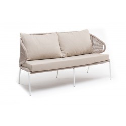 Садовый диван "Милан", двухместный, белый каркас/бежевый роуп/бежевый текстиль