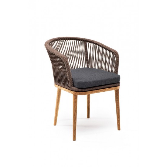 Садовый стул "Марсель", каркас дуб/коричневый роуп/серый текстиль